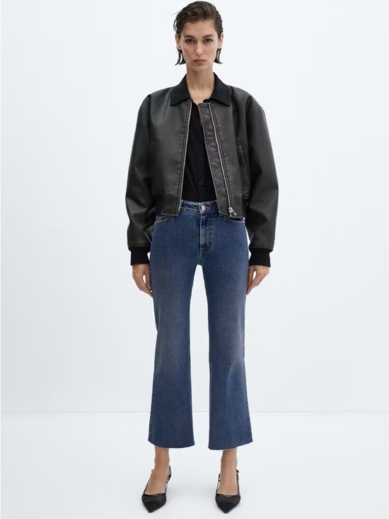 Mango Denim - Mango Dark Blue High-Rise Sienna Cropped Flare Jeans Size 8